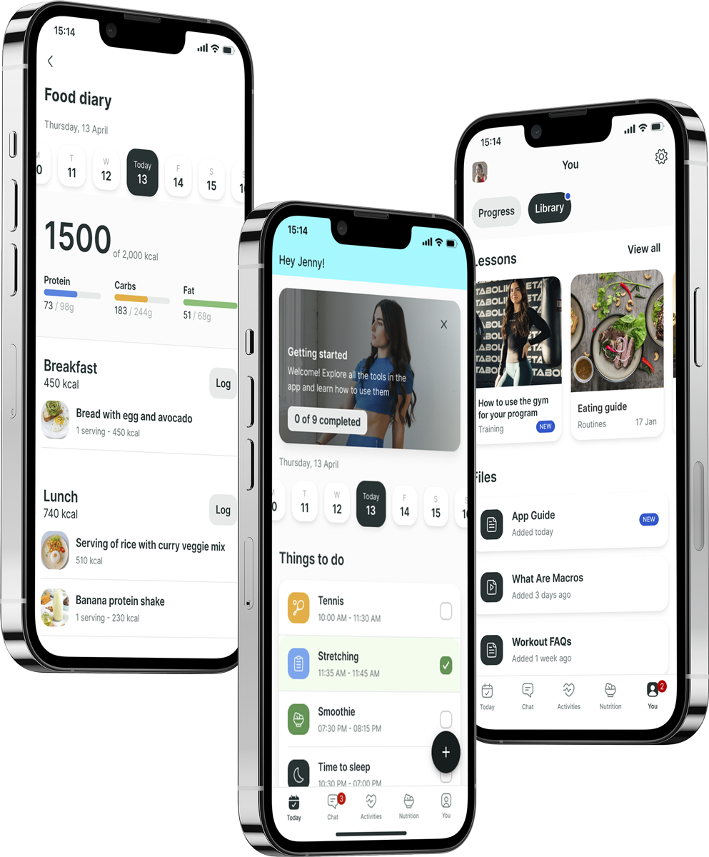 A mockup of the coaching app showcasing the features.